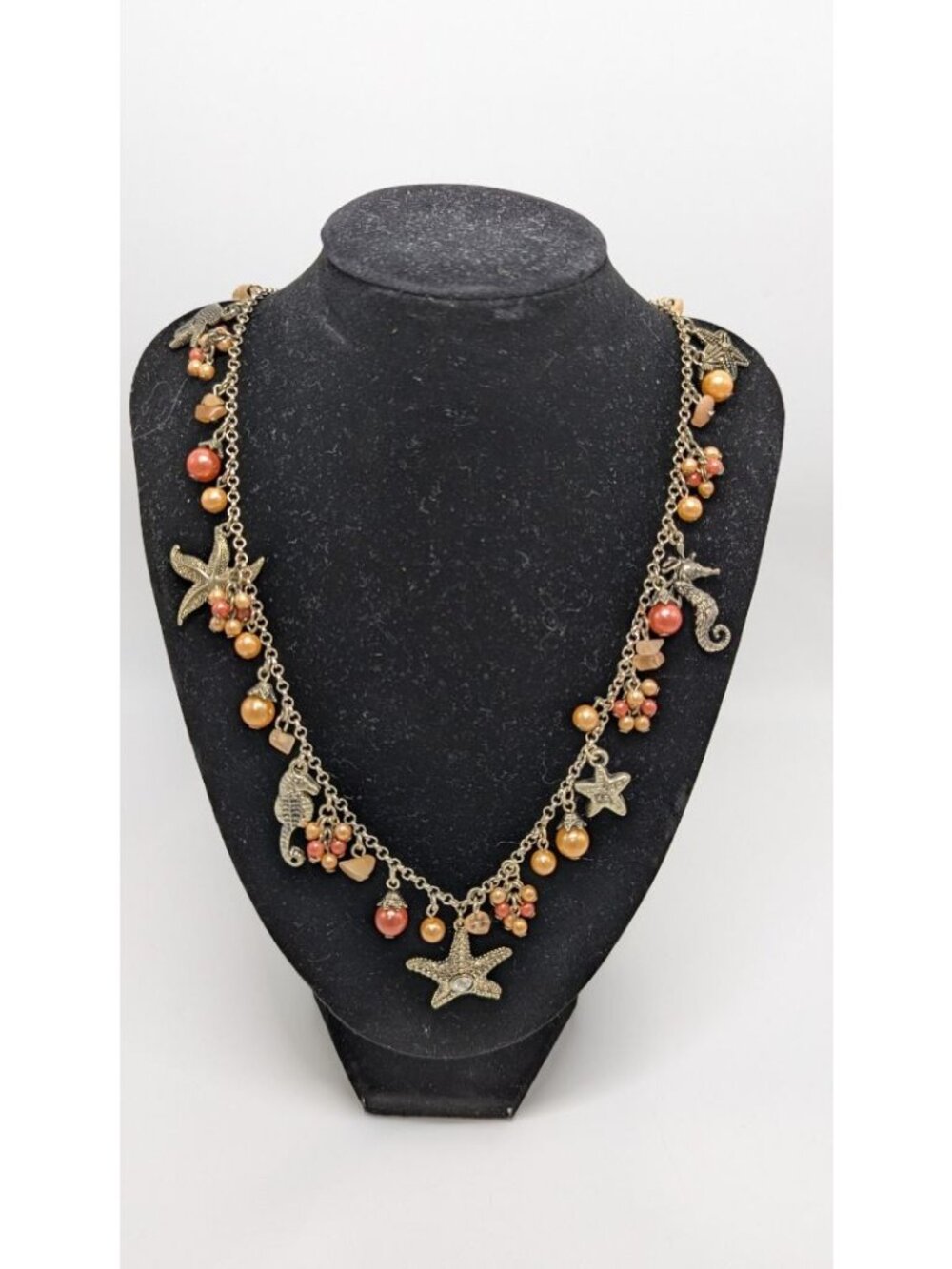 Bronze-Tone Orange Beaded Nautical Necklace